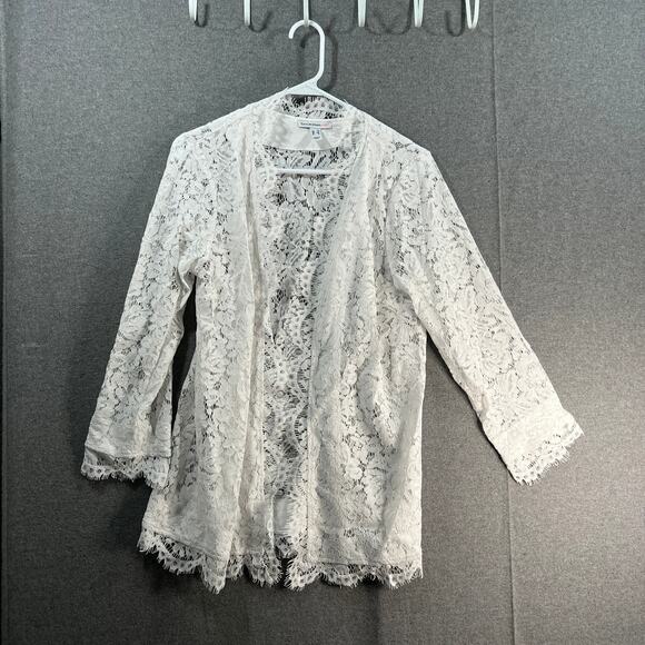 Isaac Mizrahi Live! Lace Open Front Cardigan Bright White Size X-Small - Picture 1 of 11